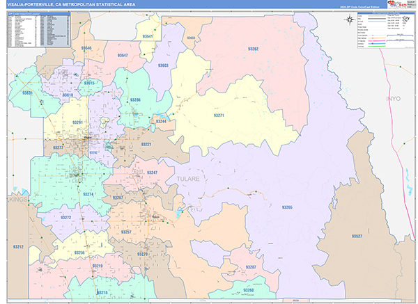 Visalia-Porterville Metro Area Wall Map